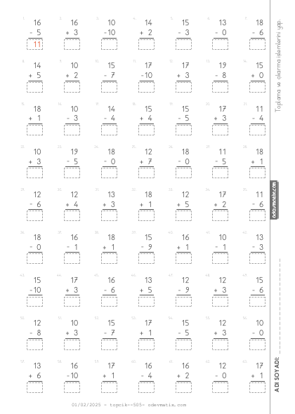 1.Sınıf Karışık Toplama ve Çıkarma