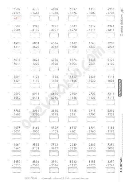 4.Sınıf Onluk Bozmasız Çıkarma İşlemi