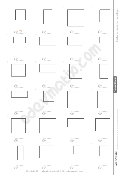 4.Sınıf Kare ve Dikdörtgenin Alanını Hesaplama