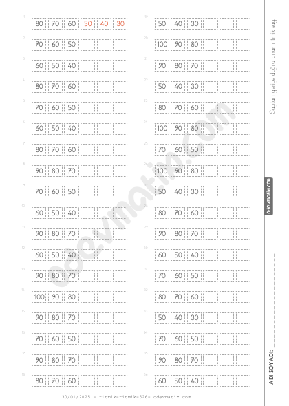 2.Sınıf Onar Geri Kolay Ritmik Sayma