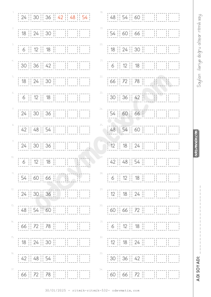 3.Sınıf Altışar İleri  Kolay Ritmik Sayma