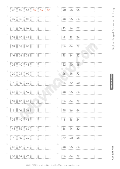 3.Sınıf Sekizer İleri Kolay Ritmik Sayma