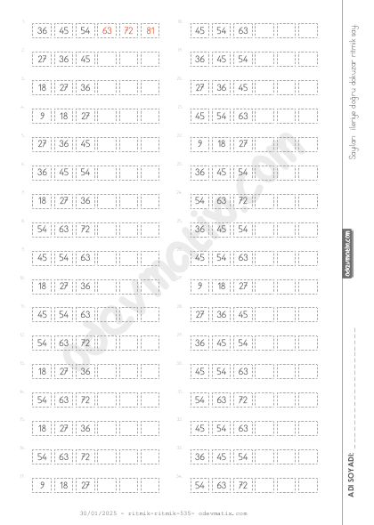 3.Sınıf Dokuzar İleri Kolay Ritmik Sayma