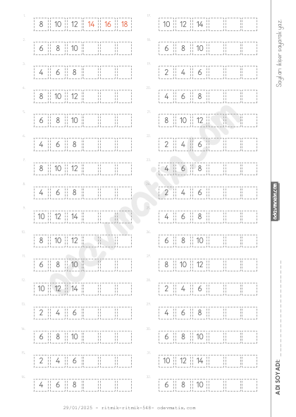 1.Sınıf İkişer Kolay Ritmik Sayma