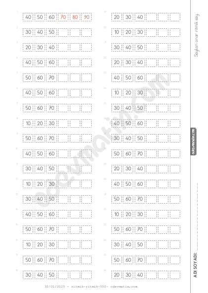 2.Sınıf Onar İleri Kolay Ritmik Sayma