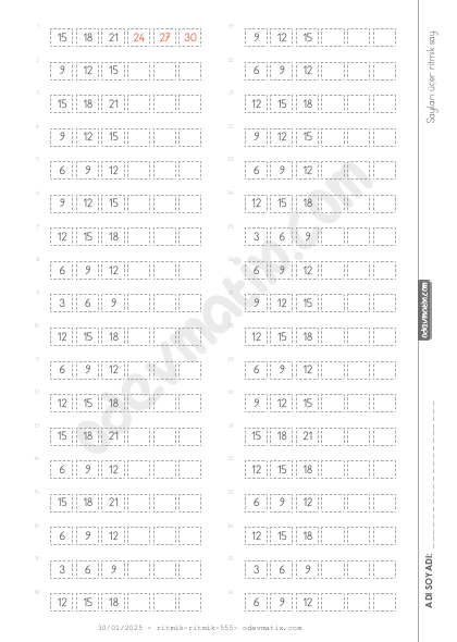 2.Sınıf Üçer İleri Kolay Ritmik Sayma
