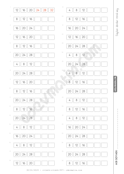 2.Sınıf Dörder İleri Kolay Ritmik Sayma