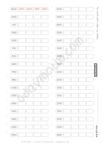 4.Sınıf Yüzer İleri Ritmik Sayma