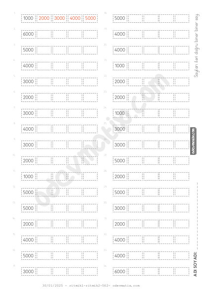 4.Sınıf Biner İleri Ritmik Sayma