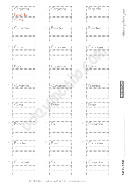 1.Sınıf Haftanın Günleri Etkinliği