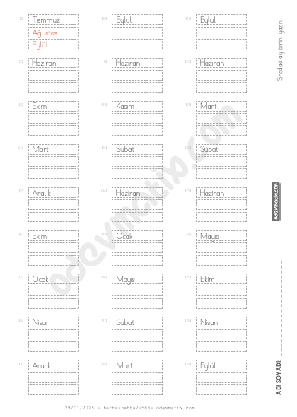 1.Sınıf Aylar Etkinliği