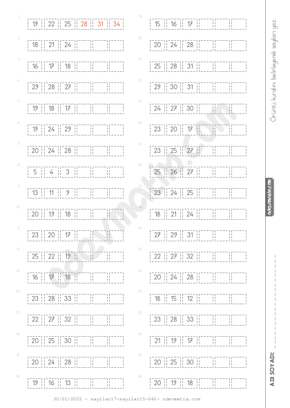 3.Sınıf Sayı Örüntüleri