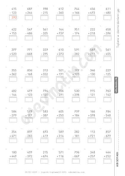 3.Sınıf Karışık Toplama ve Çıkarma