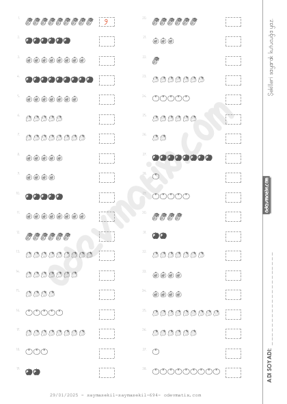 1.Sınıf 9'a Kadar Şekillerle Sayma