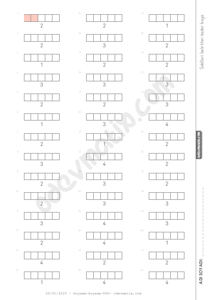 1.Sınıf Sayı Kadarını Boyama (4'e kadar)
