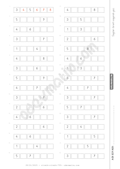 1.Sınıf 10'a Kadar Birer Zor Ritmik Sayma