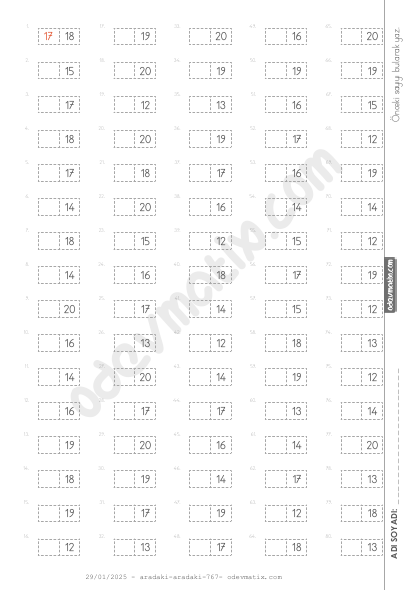 1.Sınıf Önceki Sayıyı Bulma (20'ye Kadar)