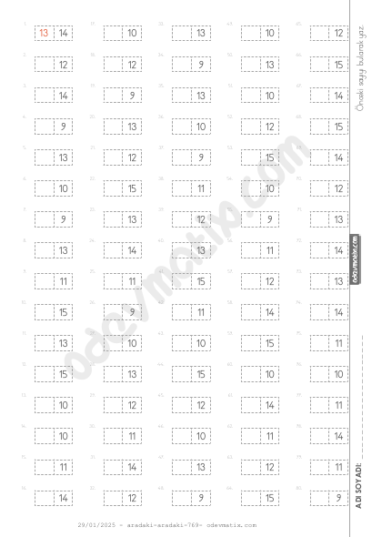 1.Sınıf Önceki Sayıyı Bulma (15'e Kadar)