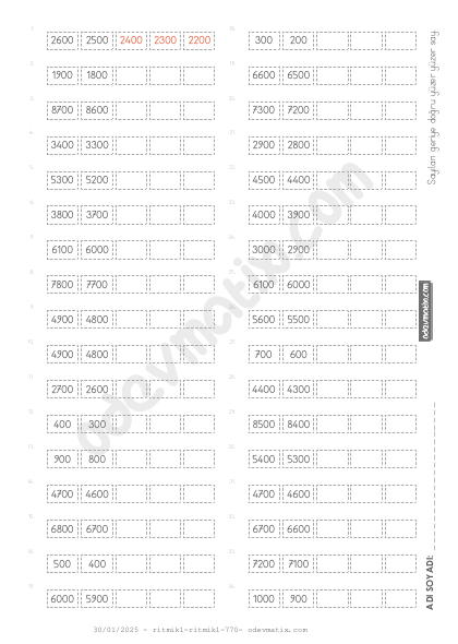 4.Sınıf Yüzer Geri Kolay Ritmik Sayma