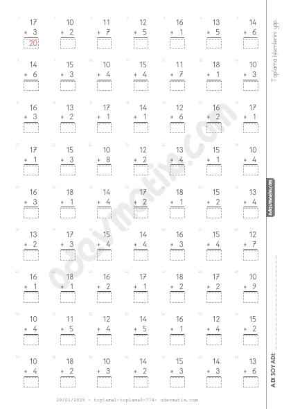 1.Sınıf 5.Seviye Toplama İşlemi(Alt-Alta)