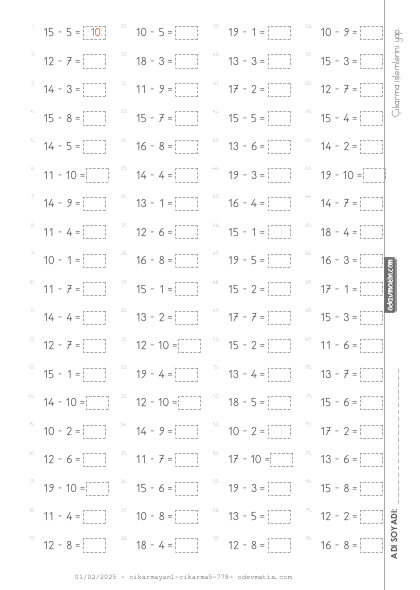 1.Sınıf Çıkarma İşlemi