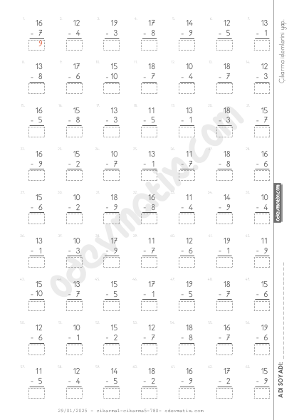 1.Sınıf Çıkarma İşlemi