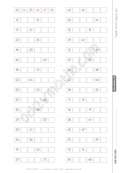 1.Sınıf Birer Ritmik Sayma (50'ye kadar)