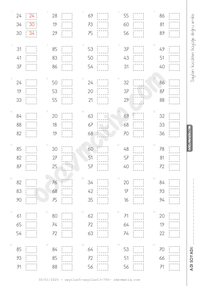 2.Sınıf 3 Sayılı Sayıları Sıralama