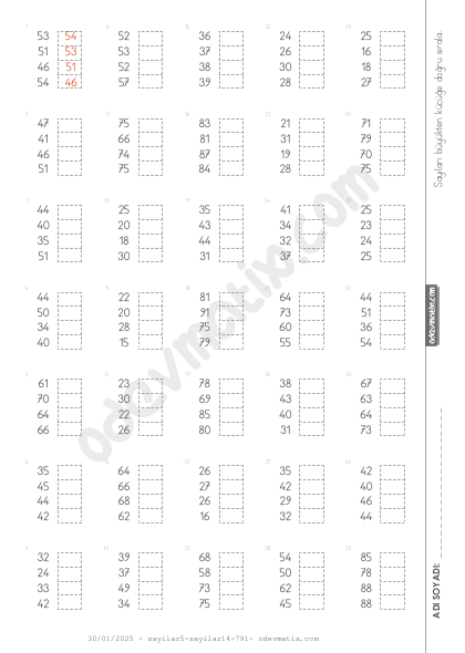 2.Sınıf Sayıları Sıralama (4 Sayılı)