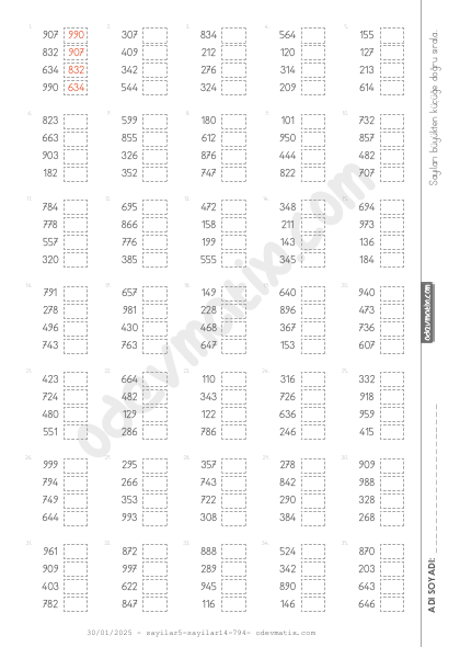 3.Sınıf Sayıları Sıralama (4 Sayılı)