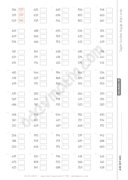 3.Sınıf 3 Sayılı Sayıları Sıralama