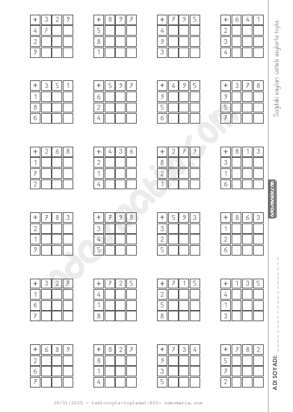 1.Sınıf Tablo Toplama İşlemi