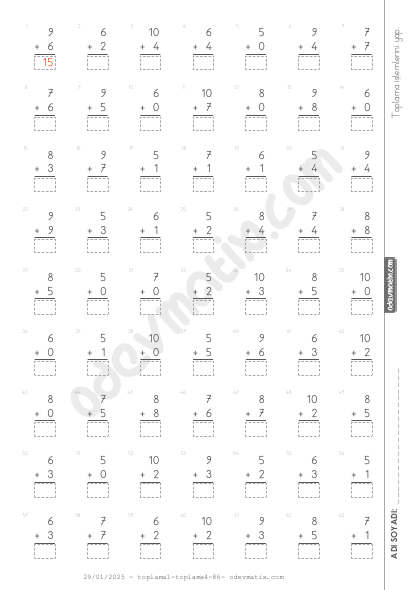 1.Sınıf 4.Seviye Toplama İşlemi(Alt-Alta)