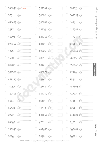 4.Sınıf Basamak Adını Bulma