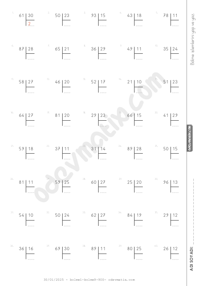 4.Sınıf 2 Basamaklı ile 2 Basamaklı Sayıları Bölme