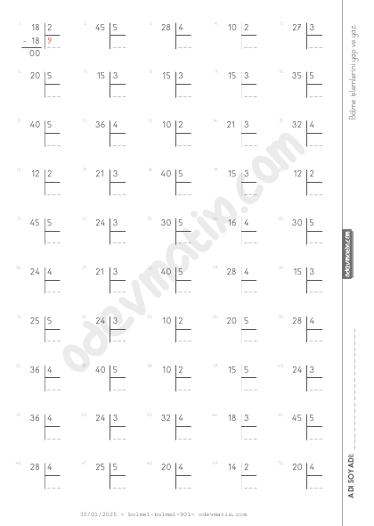 3.Sınıf 1.Seviye Kalansız Bölme İşlemi