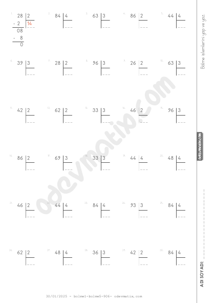 3.Sınıf 3.Seviye Kalansız Bölme İşlemi