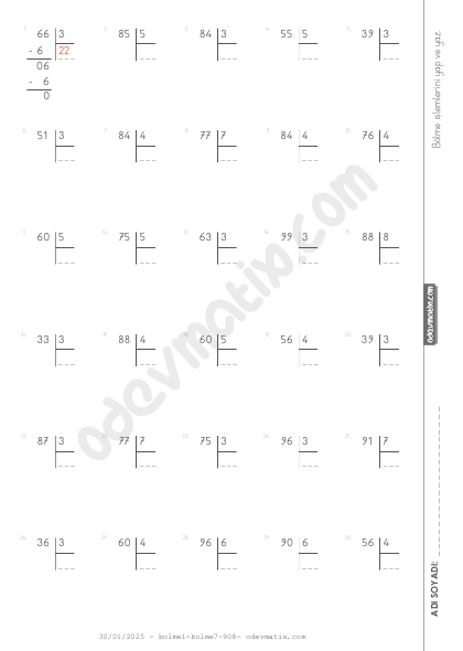 3.Sınıf 4.Seviye Kalansız Bölme İşlemi