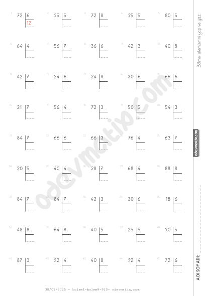 3.Sınıf 5.Seviye Kalansız Bölme İşlemi