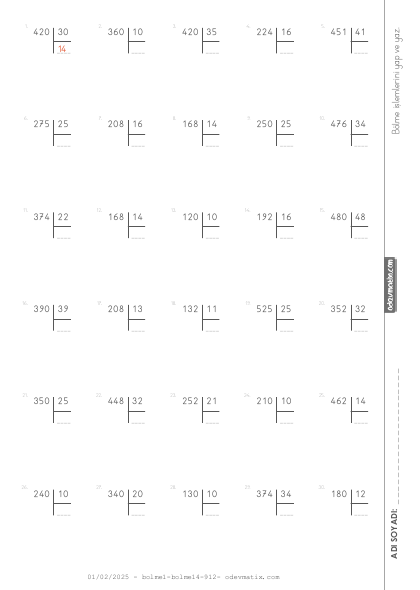 4.Sınıf Kalansız Bölme