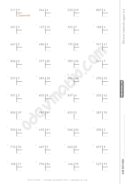 4.Sınıf Bölümün Basamak Sayısını Bulma