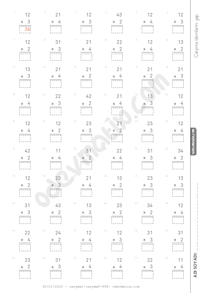 3.Sınıf 2 Basamaklı ile 1 Basamaklı Eldesiz Çarpma İşlemi