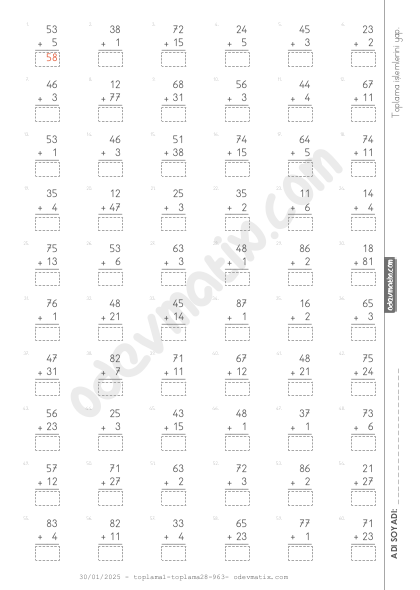 2.Sınıf Karışık Eldesiz Toplama İşlemi