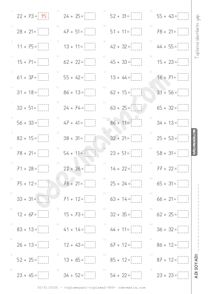 2.Sınıf Yan Yana Eldesiz Toplama İşlemi