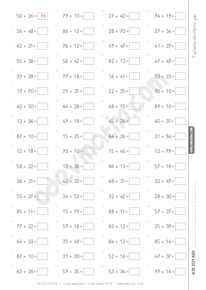 2.Sınıf Yan Yana Toplama İşlemi
