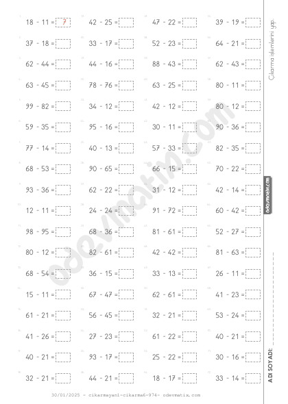 2.Sınıf Çıkarma İşlemi