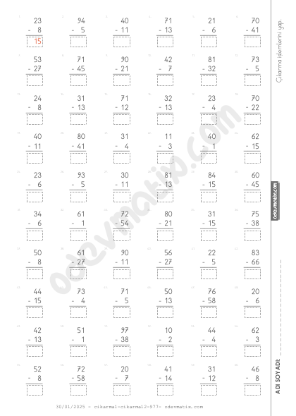 2.Sınıf Onluk Bozmasız Çıkarma İşlemi