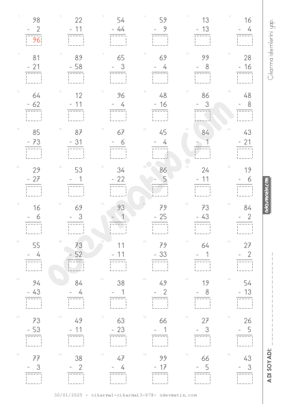 2.Sınıf Onluk Bozmasız Çıkarma İşlemi