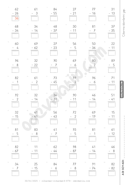2.Sınıf Onluk Bozmasız Çıkarma İşlemi