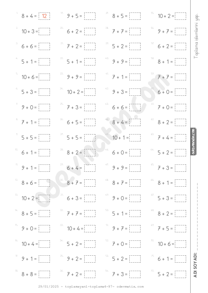 1Sinif 4.Seviye Toplama İşlemi(Yan-Yana)